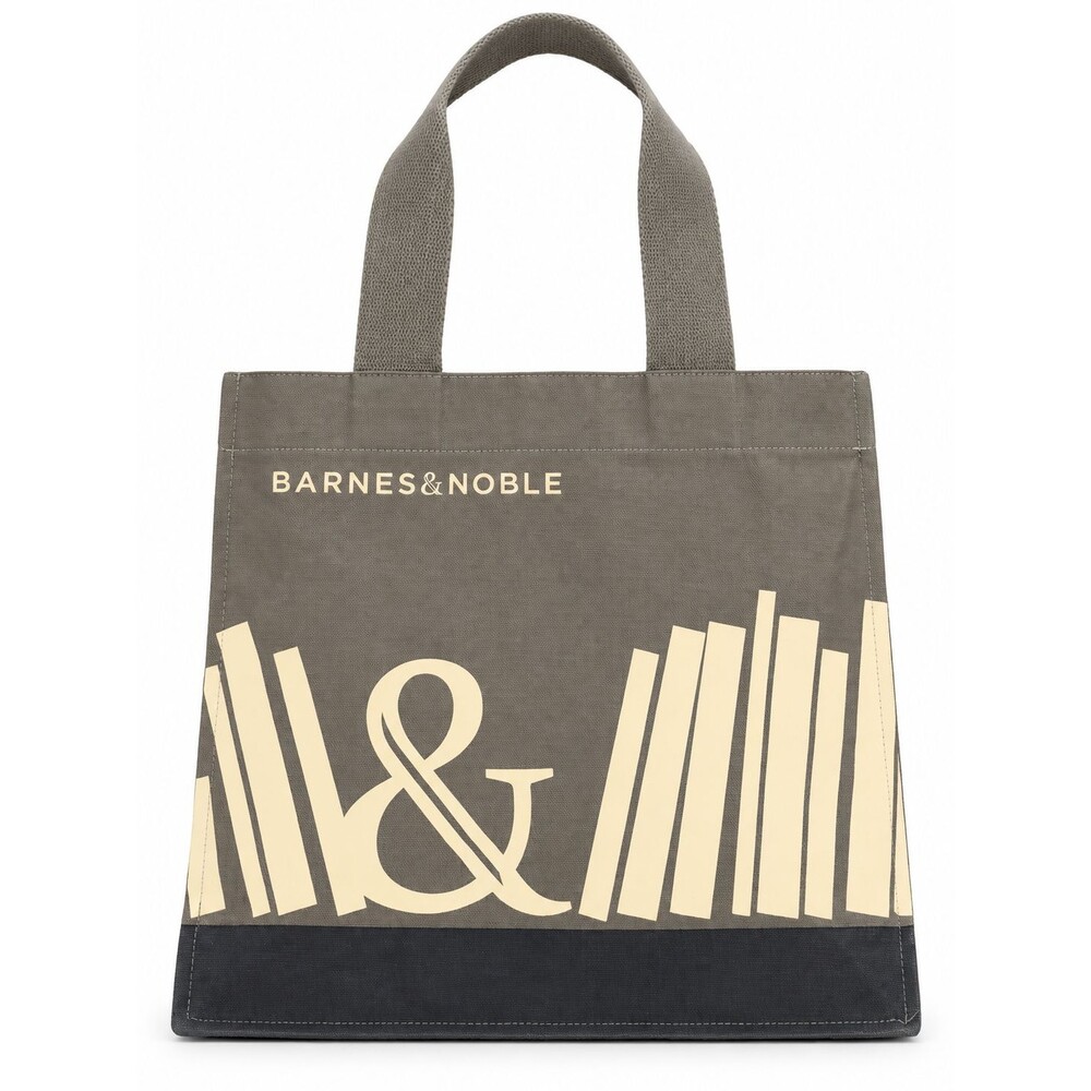 NWT Barnes Noble Canvas Tote Bag Ampersand Book Stack Graphic